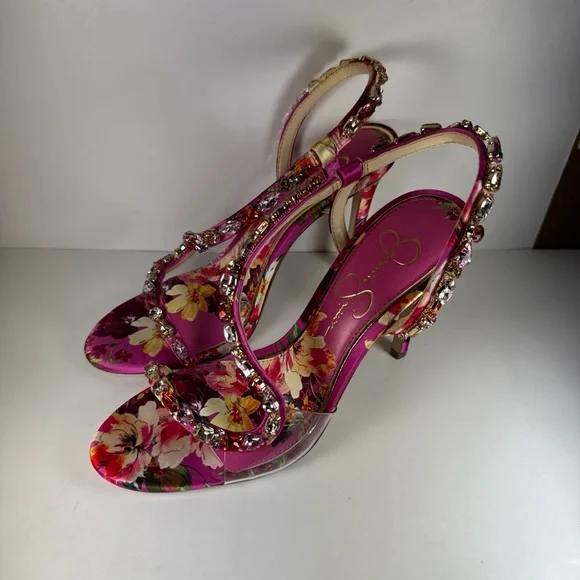 Jessica Simpson Jaycin Pink Floral Sandal Heels Women’s Size 8 - Picture 10 of 12